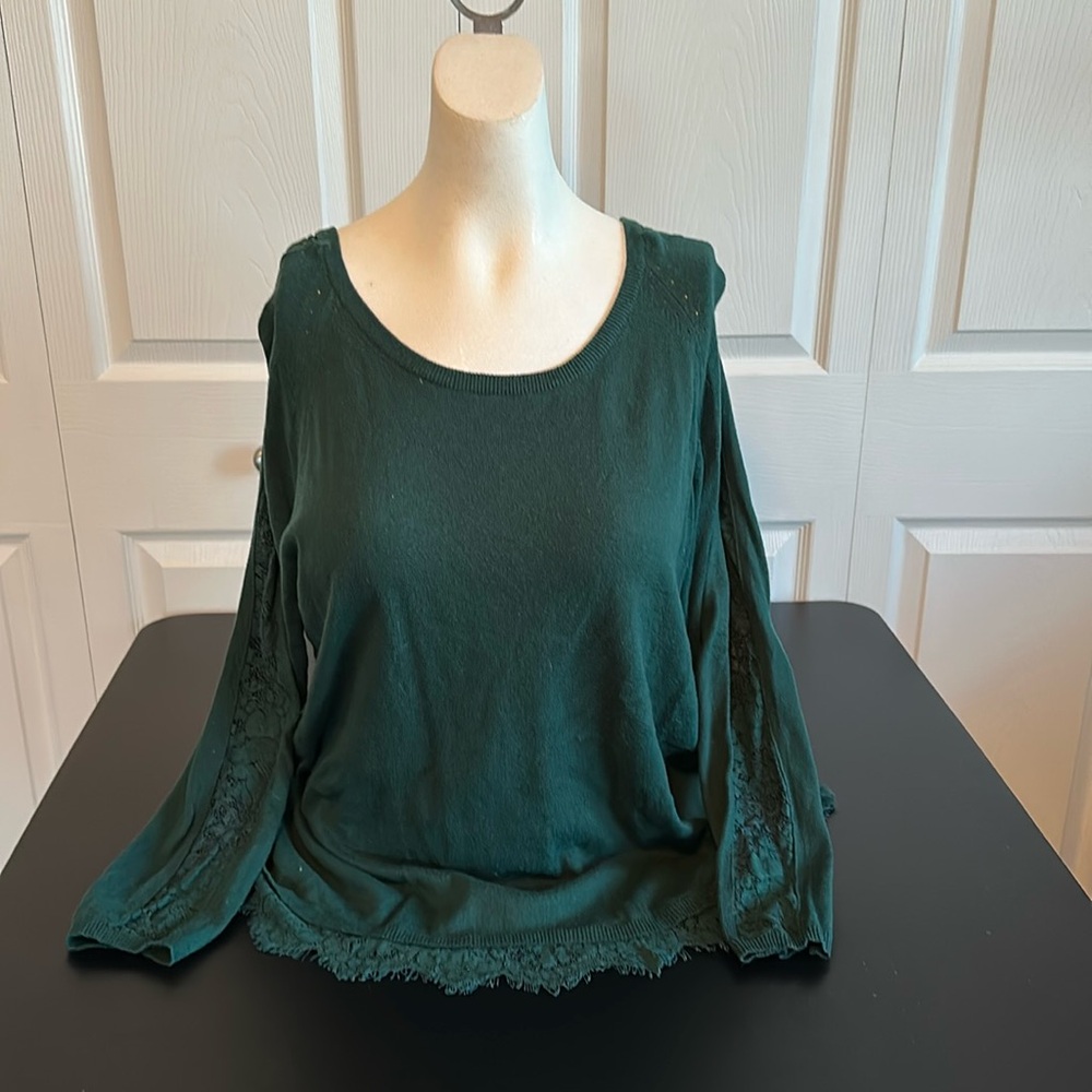 Torrid Emerald Green Sweater w/ Split Back Lace Detail